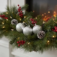 Set of 3 Lighted Silver Mercury Glass Finish Ribbed Ball Christmas Ornaments - Clear Lights