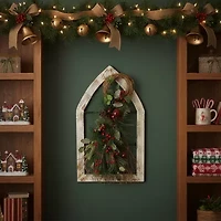 29.5'' White Window Frame with Mixed Pine and Berry Swag Christmas Wall Decoration