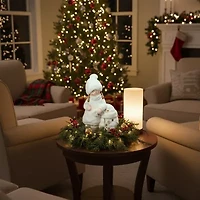 17.25 White Tealight Snowman with Standing Girl Christmas Candle Holder