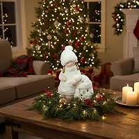 17.25 White Tealight Snowman with Standing Girl Christmas Candle Holder