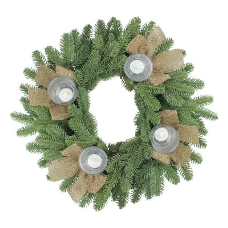 Green and Brown Pine Artificial Christmas Wreath with Candle Holder - 21-Inch Unlit