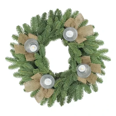 Green and Brown Pine Artificial Christmas Wreath with Candle Holder - 21-Inch  Unlit