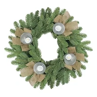 Green and Brown Pine Artificial Christmas Wreath with Candle Holder - 21-Inch  Unlit