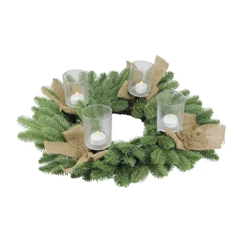 Green and Brown Pine Artificial Christmas Wreath with Candle Holder - 21-Inch Unlit