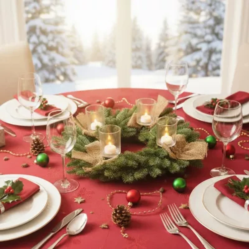 Green and Brown Pine Artificial Christmas Wreath with Candle Holder - 21-Inch Unlit