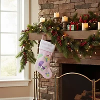18.5'' Pink and White ''Baby's First Christmas'' Embroidered Stocking