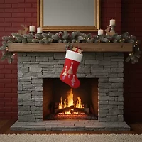 20'' Red and White Embroidered Velveteen Cuff Christmas Tree Stocking