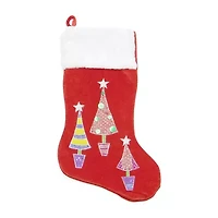 20'' Red and White Embroidered Velveteen Cuff Christmas Tree Stocking
