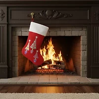 20'' Red and White Embroidered Velveteen Cuff Christmas Tree Stocking