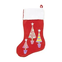 20'' Red and White Embroidered Velveteen Cuff Christmas Tree Stocking