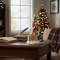 21.25'' Green and White Pre-Lit LED Snow Covered Church Christmas Tabletop Figurine