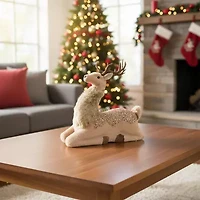 9.5'' Beige and Brown Sitting Deer Christmas Tabletop Decor