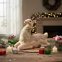 9.5'' Beige and Brown Sitting Deer Christmas Tabletop Decor