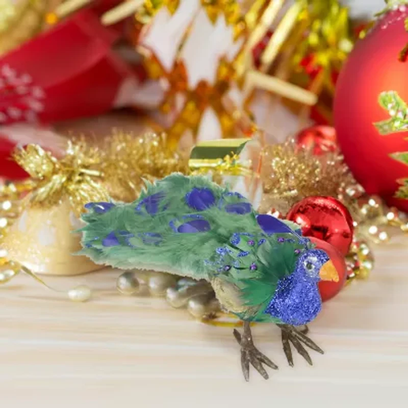 13'' Green and Blue Peacock Tail Feathers Christmas Decor