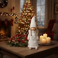 19.25'' White Snowy Woodlands Girl Angel Christmas Tabletop Figurine