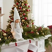 19.25'' White Snowy Woodlands Girl Angel Christmas Tabletop Figurine