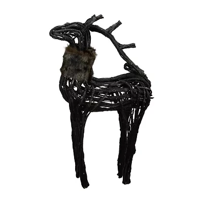 36'' Brown and Black Glittered Wicker Standing Reindeer Christmas Figure