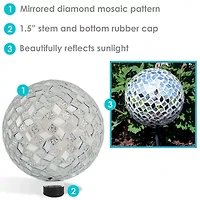 Net Health Shops Diamond Mosaic Gazing Globe - 10 Inch Glass Yard Art