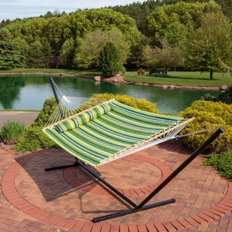 2 Person Freestanding Quilted Fabric Hammock with Stand