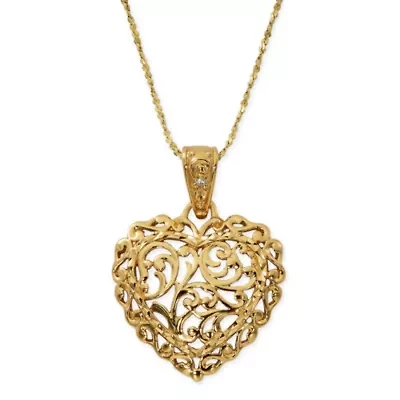Made in Italy Womens 24K Gold Over Silver Sterling Silver Heart 18 Inch Pendant Necklace