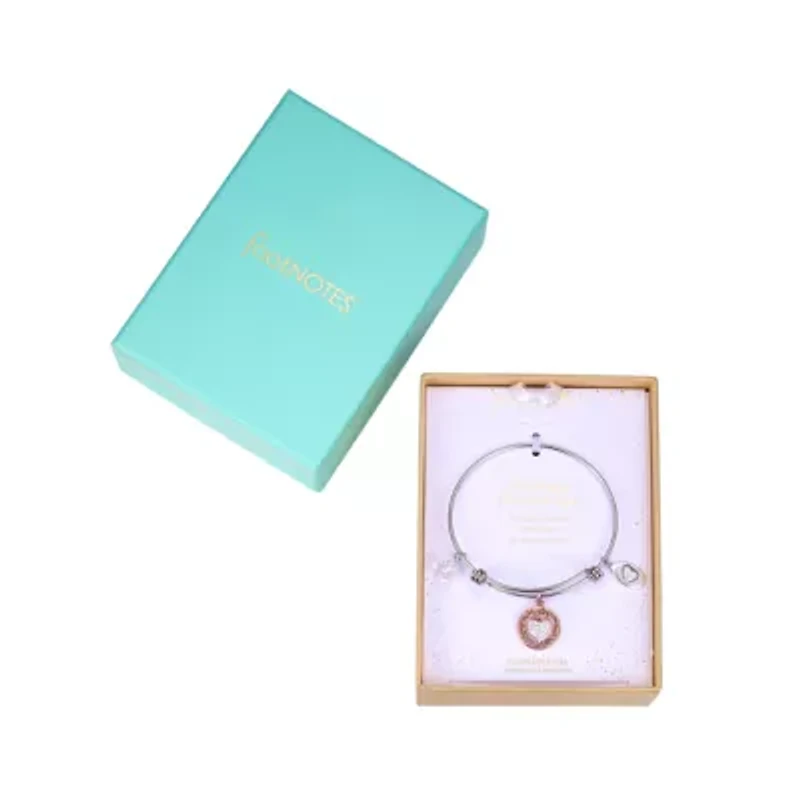 Footnotes Mother And Daughter Womens Crystal Stainless Steel Heart Bangle Bracelet