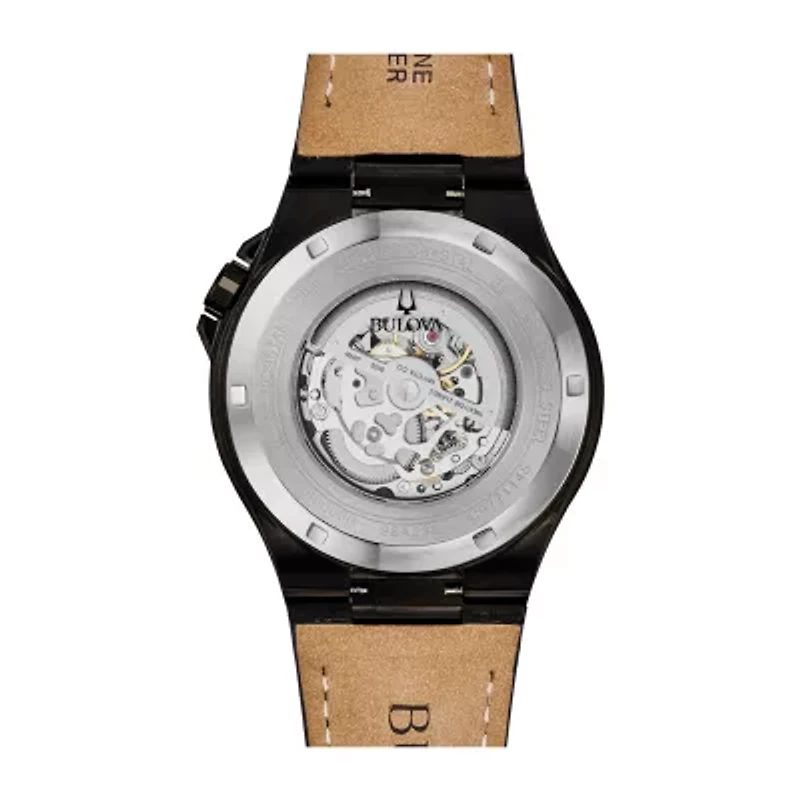 Bulova Maquina Mens Black Leather Strap Watch 98a238
