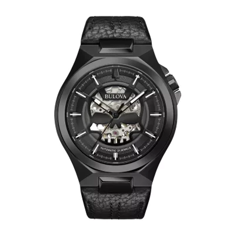Bulova Maquina Mens Black Leather Strap Watch 98a238