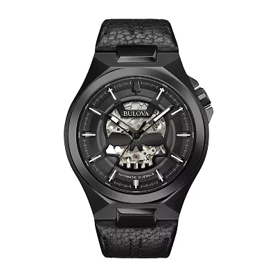 Bulova Maquina Mens Black Leather Strap Watch 98a238