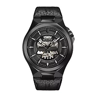 Bulova Maquina Mens Black Leather Strap Watch 98a238
