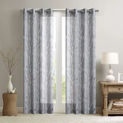 Madison Park Vina Bird Burnout Grommet Top Sheer Single Curtain Panel