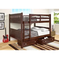 Austin Mission Full over Bunk Bed with Dual Underbed Drawers