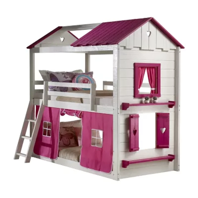 Sweetheart Twin over Twin Bunkbed with Pink Tent