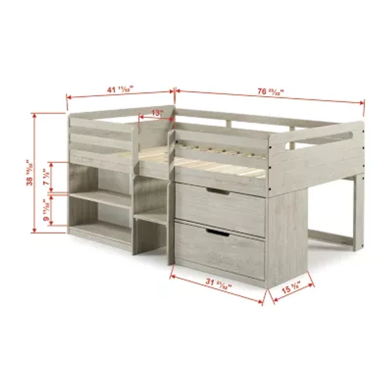 Handles Twin Low Loft Bed with Storage