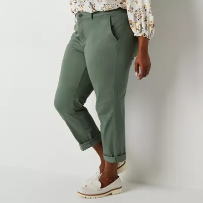 St. John's Bay Plus Women's Relaxed Fit Girl Friend Chino Pant
