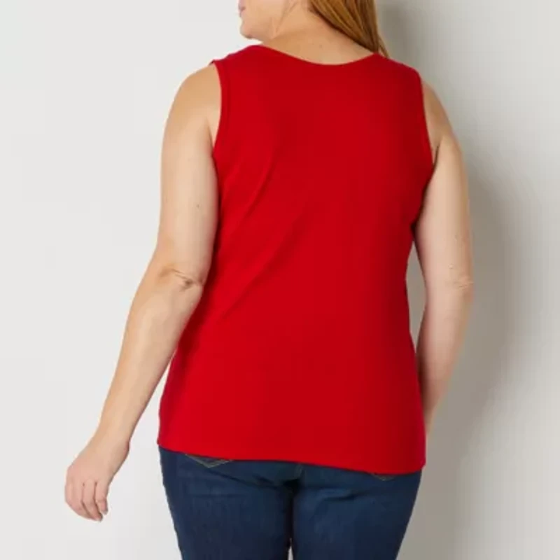 St. John's Bay Womens Plus Scoop Neck Sleeveless Tank Top