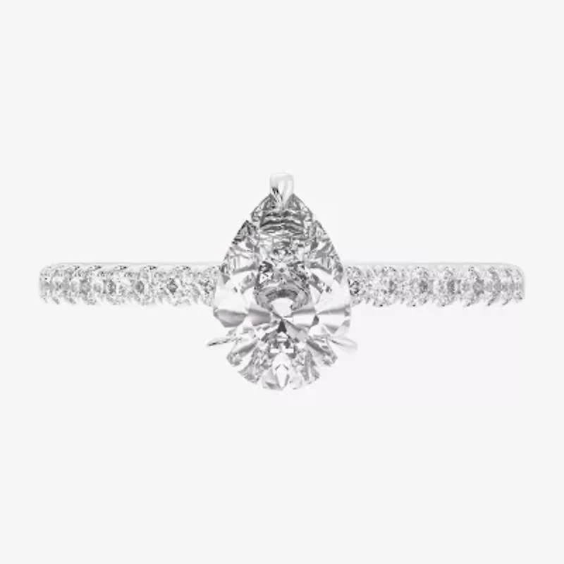 (G-H /  Si1-Si2) Womens 1 CT. T.W. Lab Grown White Diamond 10K Gold Pear Side Stone Engagement Ring
