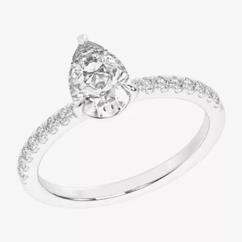 (G-H /  Si1-Si2) Womens 1 CT. T.W. Lab Grown White Diamond 10K Gold Pear Side Stone Engagement Ring