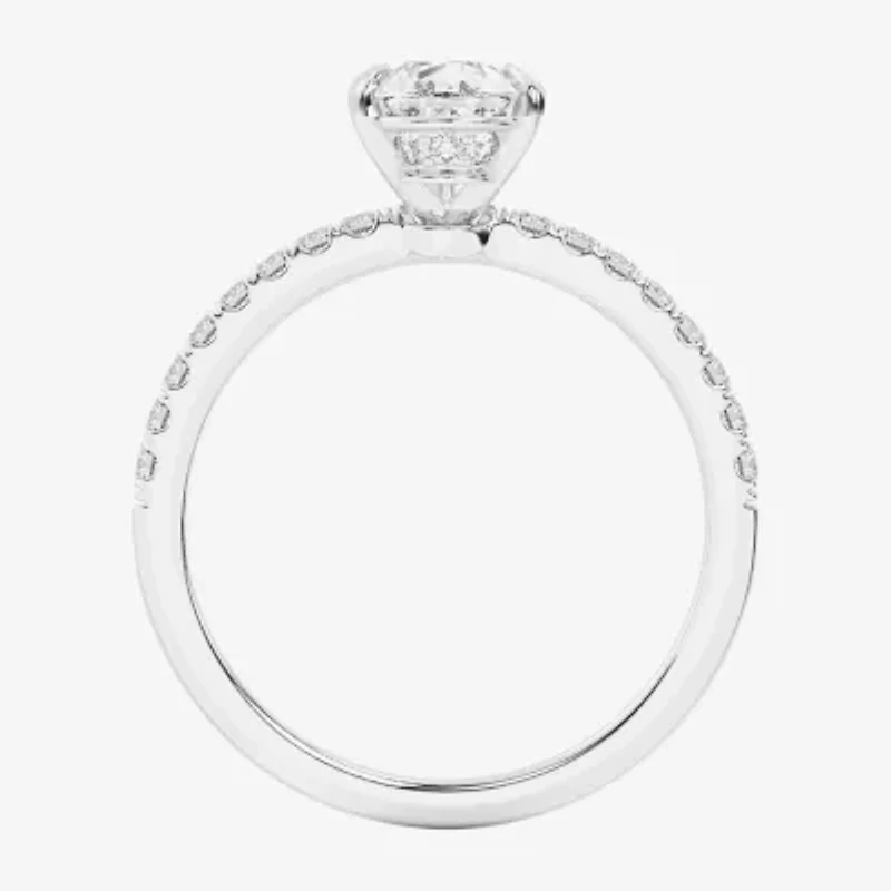 (G-H /  Si1-Si2) Womens 1 CT. T.W. Lab Grown White Diamond 10K Gold Pear Side Stone Engagement Ring