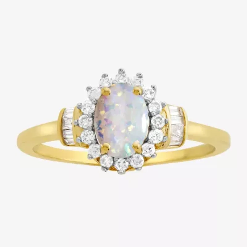 Gemstone & 1/4 C.T. T.W. Diamond 10K Gold Oval Halo Cocktail Ring