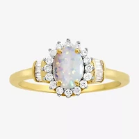 Gemstone & 1/4 C.T. T.W. Diamond 10K Gold Oval Halo Cocktail Ring