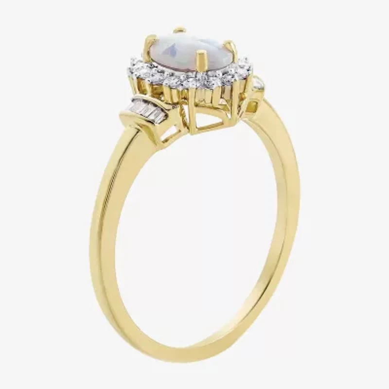 Gemstone & 1/4 C.T. T.W. Diamond 10K Gold Oval Halo Cocktail Ring