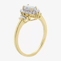 Gemstone & 1/4 C.T. T.W. Diamond 10K Gold Oval Halo Cocktail Ring
