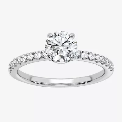 (G-H / Si1-Si2) Womens 1 CT. T.W. Lab Grown White Diamond 10K Gold Round Side Stone Engagement Ring