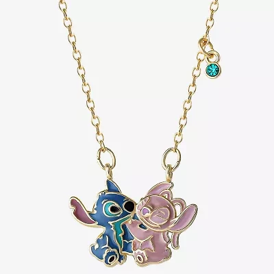 Disney Classics Angel Womens Blue Crystal 18K Gold Over Brass 18 Inch Pendant Necklace