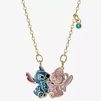 Disney Classics Angel Womens Blue Crystal 18K Gold Over Brass 18 Inch Pendant Necklace