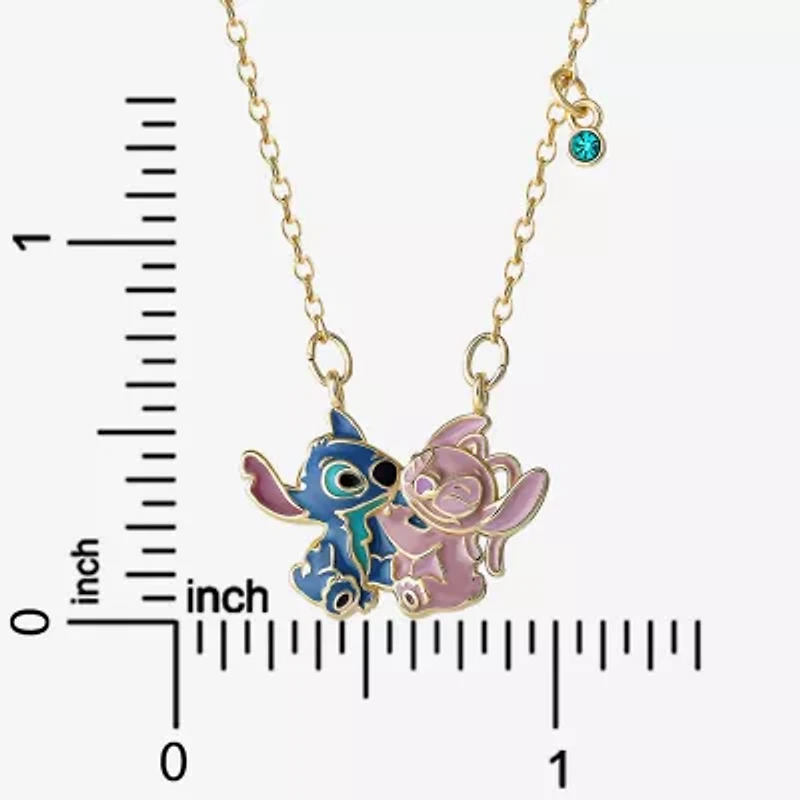 Disney Classics Angel Womens Blue Crystal 18K Gold Over Brass 18 Inch Pendant Necklace