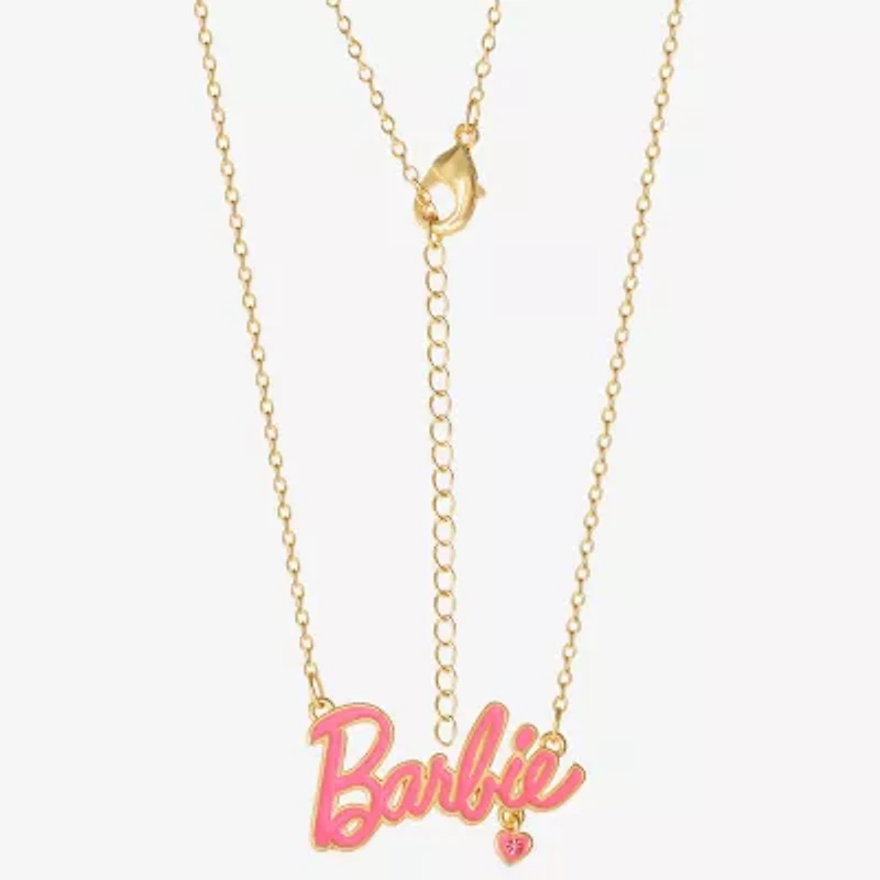 Womens Pink Crystal 18K Gold Over Brass Heart 16 Inch Pendant Necklace