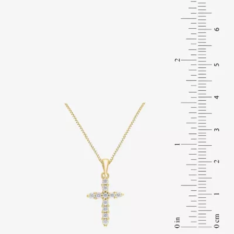 Womens 1/4 CT. T.W. Natural White Diamond 14K Gold Cross 18 Inch Pendant Necklace