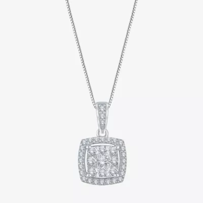Diamond Blossom Womens 1/4 CT. T.W. Natural White Diamond 10K White Gold Square 18 Inch Pendant Necklace