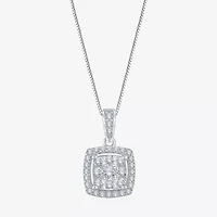 Diamond Blossom Womens 1/4 CT. T.W. Natural White Diamond 10K White Gold Square 18 Inch Pendant Necklace